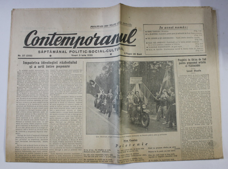 CONTEMPORANUL , SAPTAMANAL POLITIC - SOCIAL - CULTURAL , NR. 27 , 3 IULIE , 1953