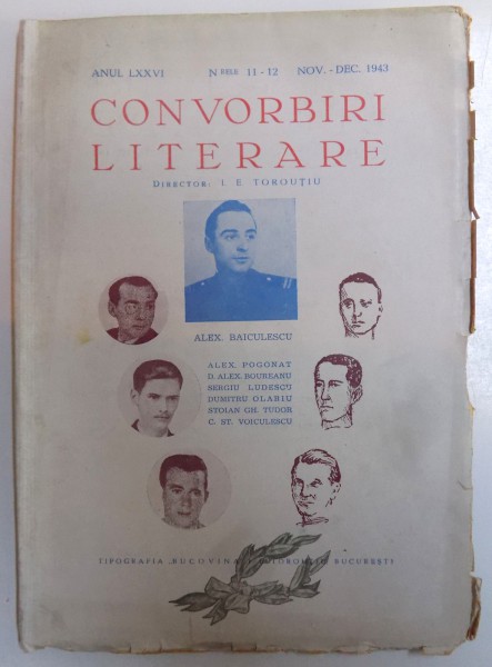 CONVORBIRI LITERARE ANUL LXXVI - Nrele 11-12 , NOV.- DEC. 1943