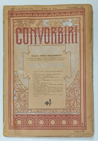 CONVORBIRI , REVISTA LITERARA BI MENSUALA , NR. 21 , 1907