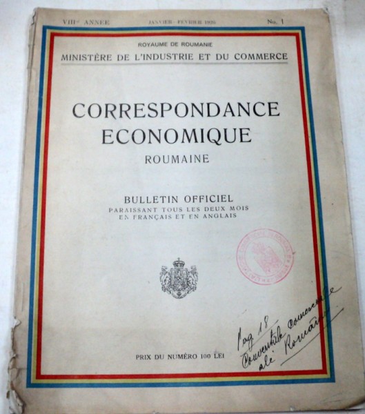 CORRESPONDANCE ECONIMIQUE ROUMAINE BULLETIN OFFICIEL-I.GR.DIMITRESCO