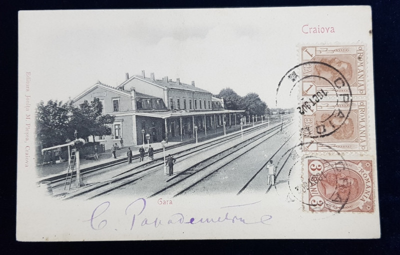 CRAIOVA - GARA , CARTE POSTALA ILUSTRATA , CLASICA , CIRCULATA , 1902