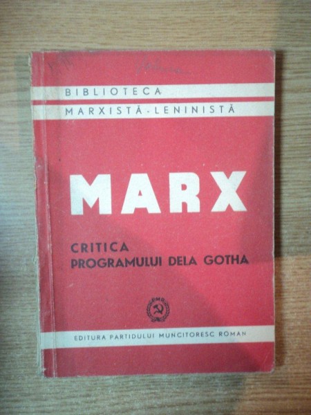 CRITICA PROGRAMULUI DELA GOTHA de KARL MARX , 1948