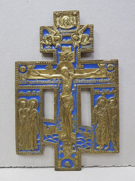 Crucifix din bronz decorat cu email, Rusia, cca. 1900