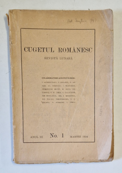 CUGETUL ROMANESC , REVISTA LUNARA , ANUL III , NR. 1 , MARTIE  , 1924