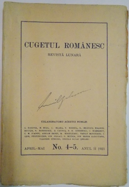 CUGETUL ROMANESC , REVISTA LUNARA , APRILIE-MAI , NR.4-5 , ANUL II , 1923