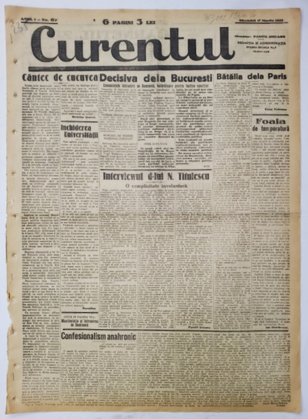 CURENTUL , ZIAR , Nr. 67 , 1928