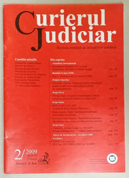 CURIERUL JUDICIAR , REVISTA ROMANA DE ACTUALITATE JURIDICA , NR. 2 / 2009