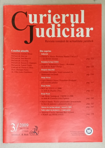 CURIERUL JUDICIAR , REVISTA ROMANA DE ACTUALITATE JURIDICA , NR. 3 / 2009