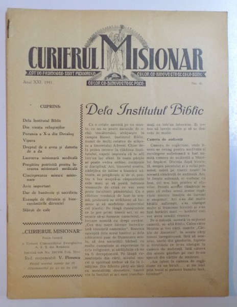 CURIERUL MISIONAR , ANUL XXI , NO. 6 , 1941