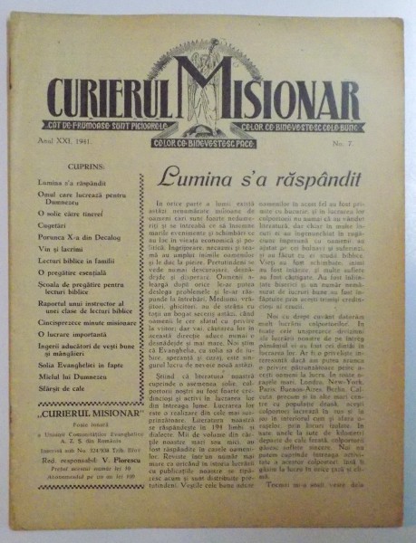 CURIERUL MISIONAR , ANUL XXI , NO. 7 , 1941
