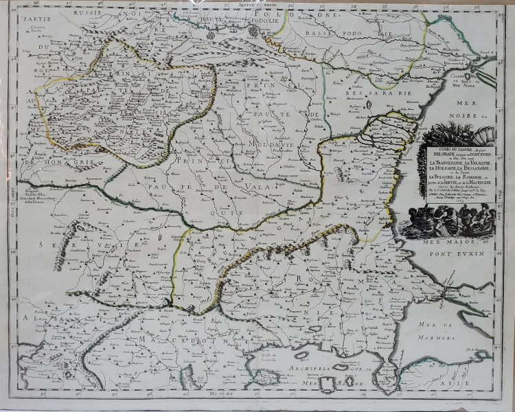 Cursul Dunarii de la Belgrad la Pontul Euxim, Traansilvania, Valahia, Moldova, Basarabia...Sanson Nicolas, 1665