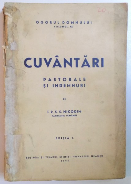 CUVANTARI PASTORALE SI INDEMNURI ED. a I a de I. P. S. S. NICODIM , 1940