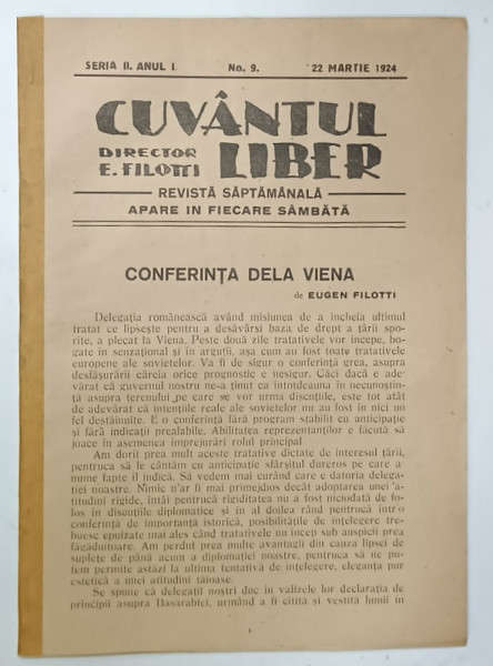 CUVANTUL LIBER , REVISTA SAPTAMANALA , NR. 9 , ANUL I , 1924