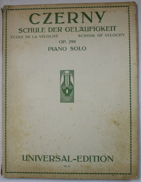 CZERNY , SCHOOL OF VELOCITY OP. 299 , PIANO SOLO , 1942 , PARTITURI