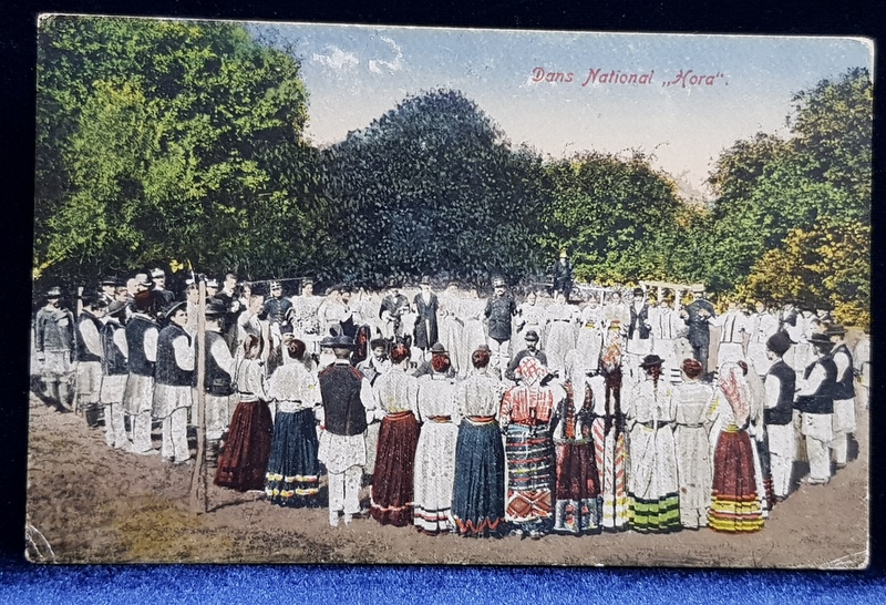 DANS NATIONAL ' HORA ' , FOTOGRAFIE COLORIZATA TIP CARTE POSTALA , INCEPUTUL SECOLULUI XX