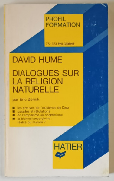 DAVID HUME , DIALOGUES SUR LA RELIGION NATURELLE par ERIC ZERNIK , 1982