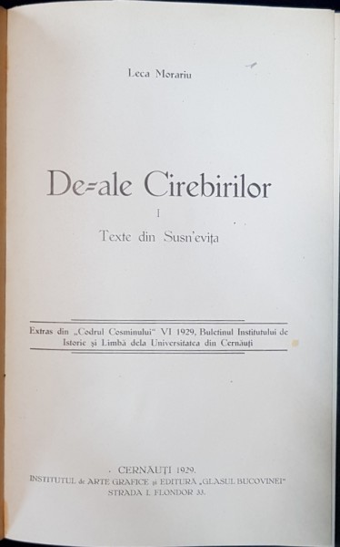 DE-ALE CIREBIRILOR, TEXTE DIN SUSN'EVITA de LECA MORARIU - CERNAUTI, 1929