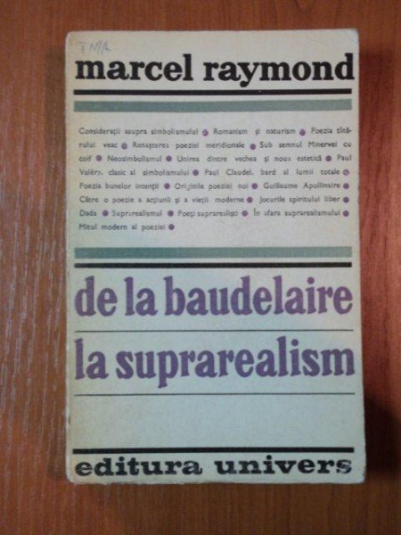 DE LA BAUDELAIRE LA SUPRAREALISM de MARCEL RAYMOND  1970