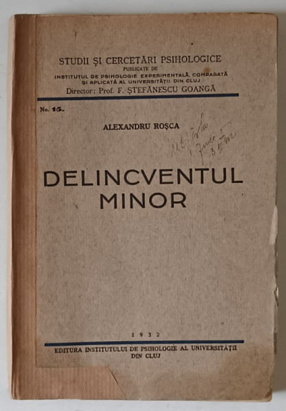 DELINCVENTUL MINOR de ALEXANDRU ROSCA , 1932