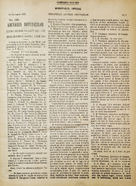 DESBATERILE ADUNARII  DEPUTATILOR , 10 FEBRUARIE - 21 MARTIE 1922