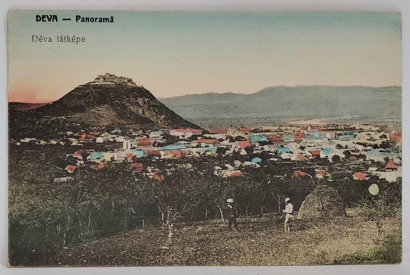 DEVA , PANORAMA , FOTOGRAFIE COLORIZATA , TIP CARTE POSTALA , INTERBELICA