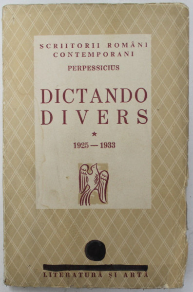 DICTANDO DIVERS 1925 - 1933 de PERPESSICIUS , 1940 ,