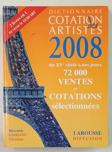 DICTIONNAIRE COTATION ARTISTES / GUID 'ART , 2008 , COLEGAT , TIPARIT FATA - VERSO