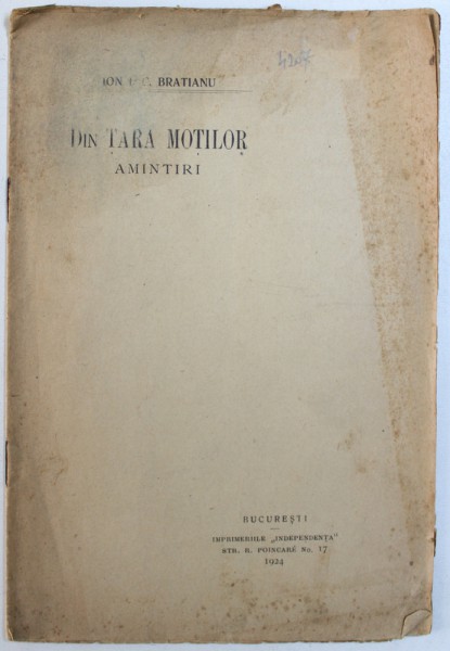 DIN TARA MOTILOR  - AMINTIRI de ION I. C. BRATIANU , 1924