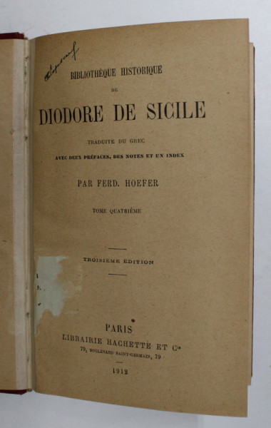 DIODORE DE SICILIE , traduite du grec par FERD. HOEFER , TOME QUATRIEME , 1912