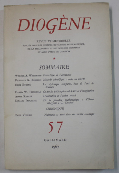 DIOGENE , REVUE TRIMESTRIELLE , No. 57 , 1967