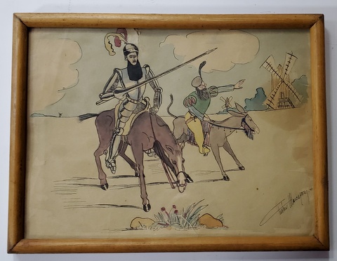 DON QUIJOTE SI SANCHO PANZA , CARICATURA SEMNATA GUSTAV MARCUSON , 1928