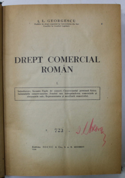 DREPT COMERCILA ROMAN de I.L. GEORGESCU , VOLUMUL I , 1946