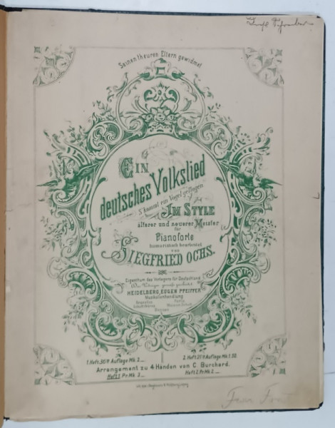 EIN DEUTSCHES VOLKSLIED ( UN CANTEC POPULAR GERMAN )   , PARTITURI CU TEXT IN LIMBA GERMANA , CCA . 1900 , LEGATURA  CARTONATA
