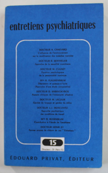 ENTRETIENS PSYCHIATRIQUES , NR. 15 , 1972