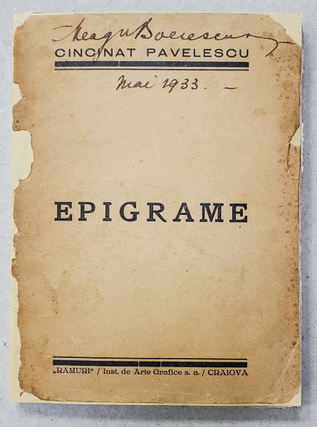 Epigrame de Cincinat Pavelescu - Craiova, 1925 *Dedicatie