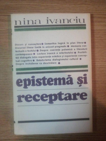 EPISTEMA SI RECEPTARE de NINA IVANCIU  1988