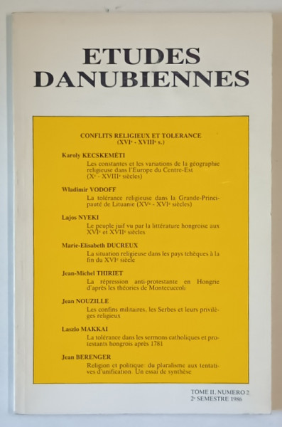 ETUDES DANUBIENNES , TOME II , NUMERO II , 2e SEMESTRE , 1986