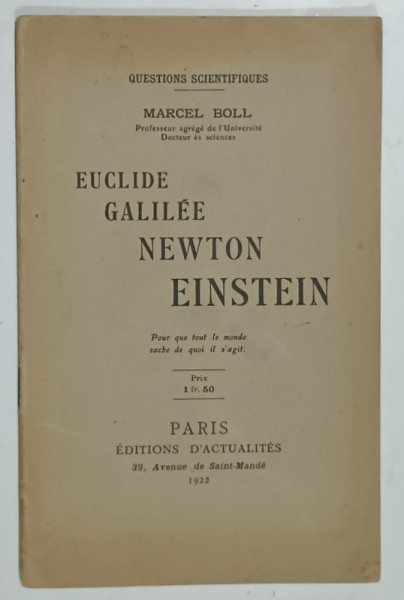 EUCLIDE , GALILEE , NEWTON , EINSTEIN par MARCEL BOLL , 1922