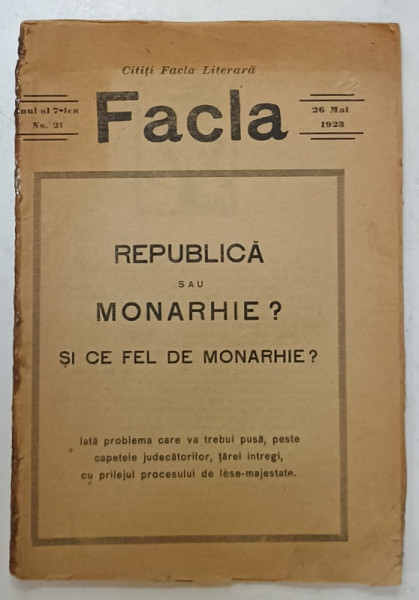 FACLA , ANUL 7 , NR. 21 , 26 MAI 1923