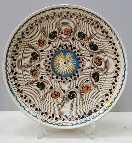 Farfurie din ceramica, Horezu, Secol 20, Semnata Mischiu Constantin