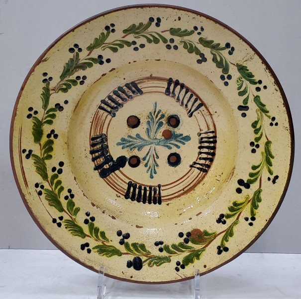 Farfurie din ceramica pictata manual, Horezu, cca 1900