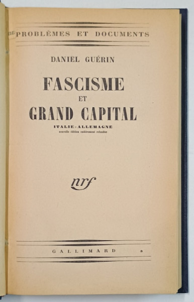 FASCISME ET GRAND CAPITAL , ITALIE - ALLEMAGNE par DANIEL GUERIN , 1945