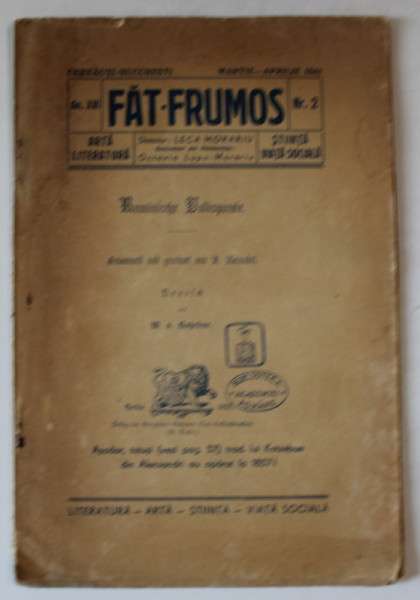 FAT - FRUMOS , REVISTA DE ARTA , LITERATURA , STIINTA , VIATA SOCIALA , CERNAUTI - BUCURESTI , NR. 2 , MARTIE - APRILIE 1941