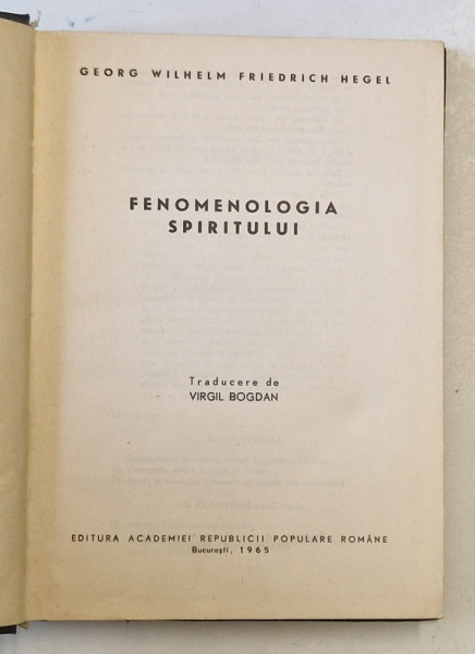 FENOMENOLOGIA SPIRITULUI de HEGEL , 1965