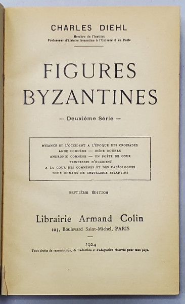 FIGURES BYZANTINE par CHARLES DIEHL ,1924