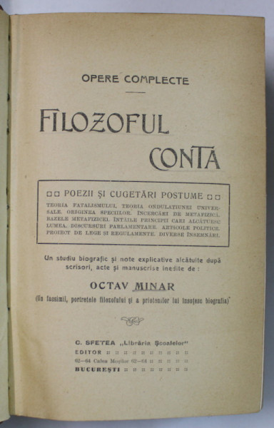 FILOZOFUL CONTA de OCTAV MINAR , EDITIE INTERBELICA