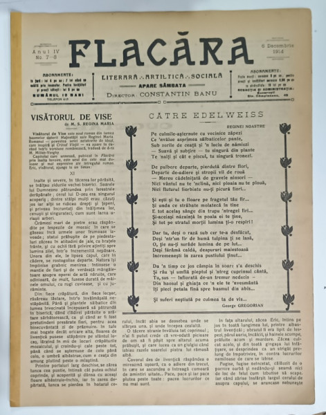 FLACARA LITERARA , ARTISTICA , SOCIALA , ANUL IV , NO. 7 - 8 , 1914