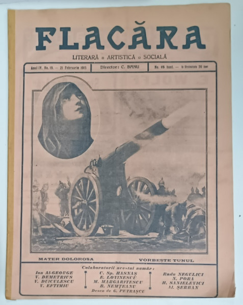 FLACARA LITERARA , ARTISTICA , SOCIALA , MATER DOLOROSA , VORBESTE TUNUL , ANUL IV , NO. 19 , 1915