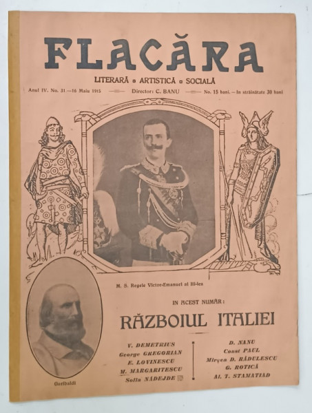 FLACARA , REVISTA LITERARA , ARTISTICA , SOCIALA , SUBIECT : RAZBOIUL ITALIEI   , NR. 31 , 1915