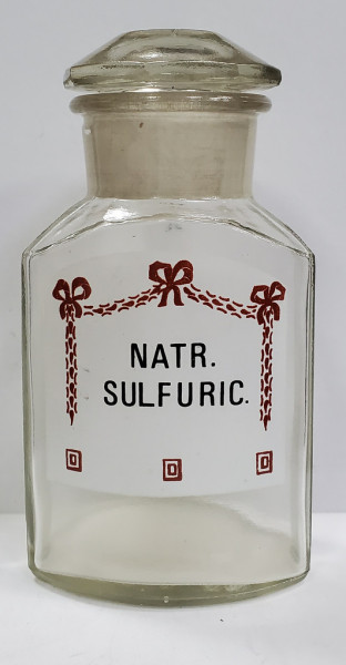 Flacon din sticla pentru farmacie, NATR. SULFURIC.